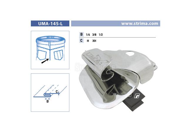 Zakladač pro přeplátovaný steh pro šicí stroje UMA-145-L 1/4 H