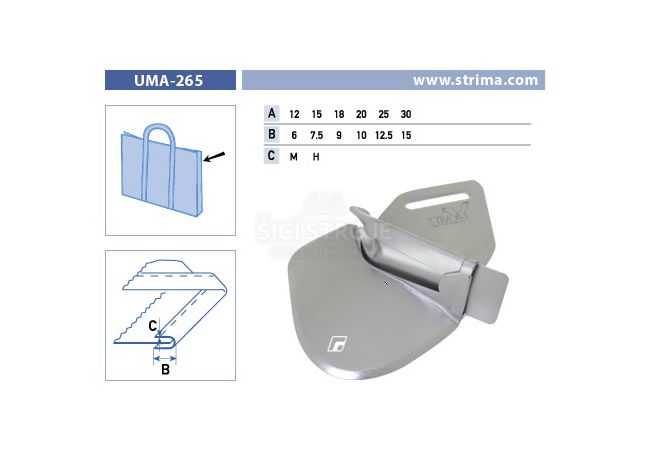 Lemovač skládající napůl pro šicí stroje UMA-265 25/12,5 M