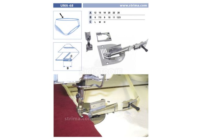 Lemovač pro cik cak pro šicí stroje UMA-68-PF 25/12,5 M
