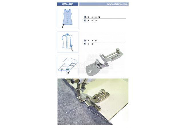 Obrubář s pružinou na prošití příčného švu UMA-180 6 M