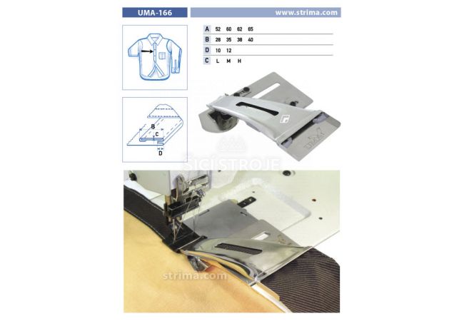 Zakladač pro dvojjehlové šicí stroje UMA-166 62/38/12 M