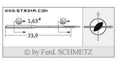 Strojové jehly pro průmyslové šicí stroje Schmetz 16X2 R TW 65