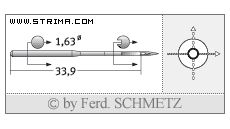 Strojové jehly pro průmyslové šicí stroje Schmetz 16X231 SPI SERV 7 65